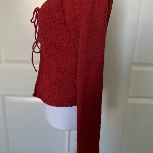 See You Monday Tie Front Long Sleeve Shirt Top Size Small - Picture 5 of 11